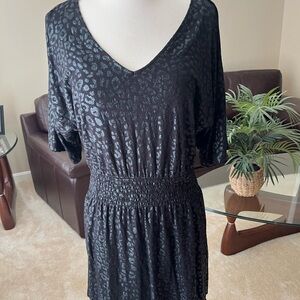 EUC - WHBM Kimono Sleeve, Smocked Waist Dress - Black Print